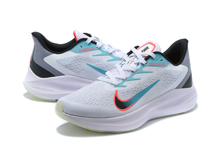 Nike Air Zoom Winflo 9 Running Shoes - White, Teal & Coral