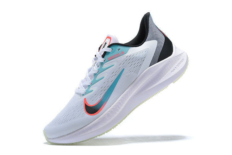 Nike Air Zoom Winflo 9 Running Shoes - White, Teal & Coral