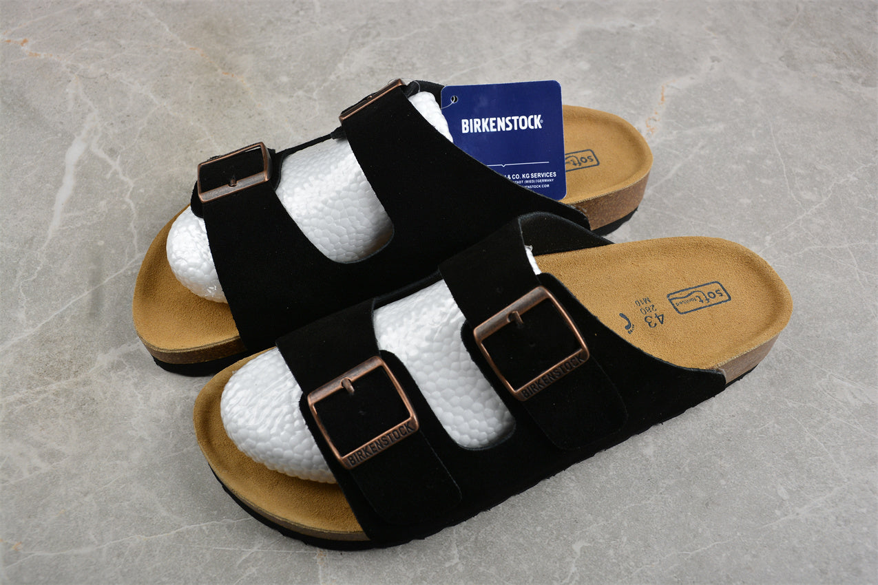 Birkenstock Arizona Suede Leather Sandals - Black