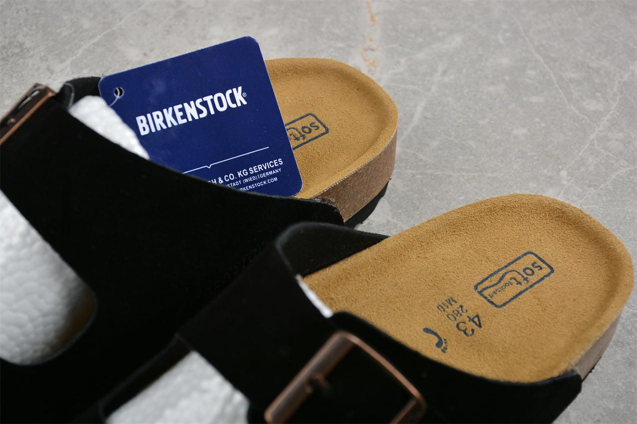 Birkenstock Arizona Suede Leather Sandals - Black